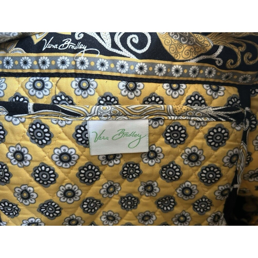 Vera Bradley Morgan Pleated Shoulder Bag Tote Black Yellow Bird Retired Pattern - Picture 7 of 9